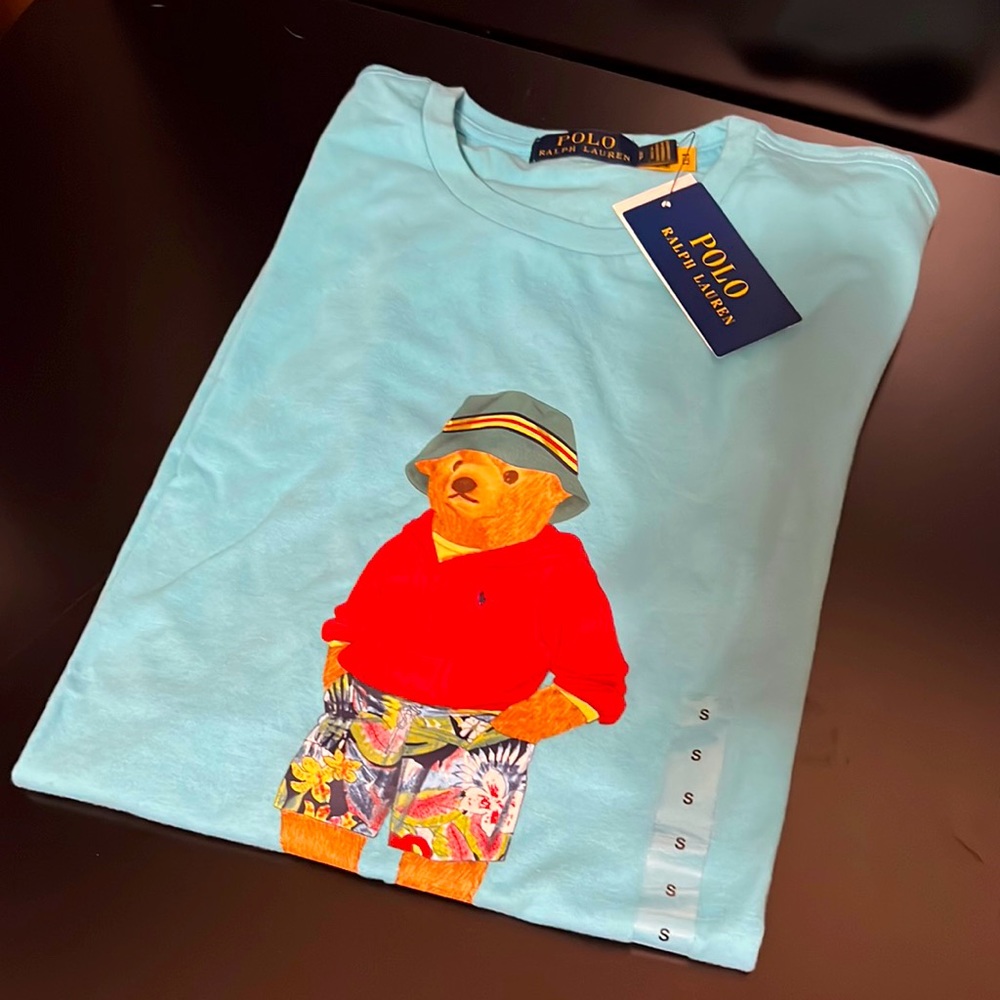 NEW Polo Ralph Lauren Tropical Beach Bear Tiffany Turquoise Blue T Shirt